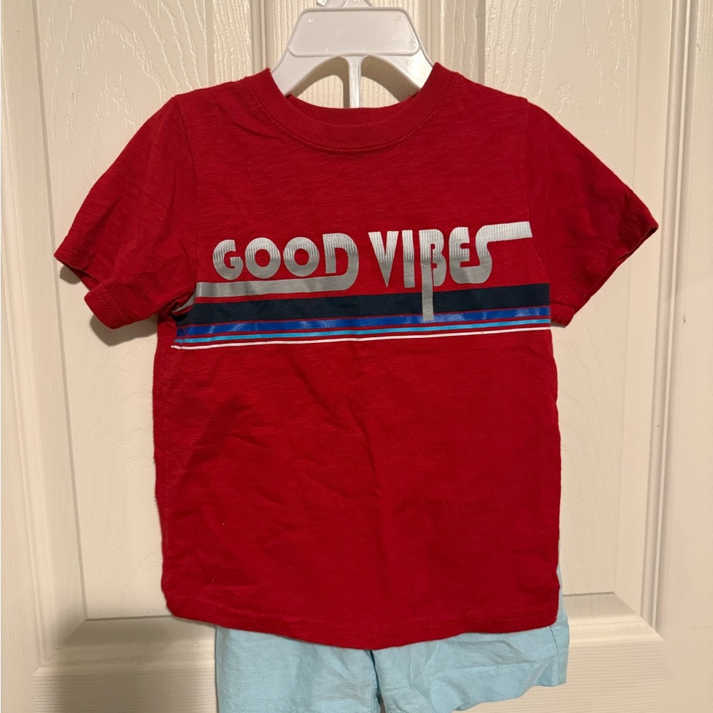 Red Kids Shirt and Blue Shorts